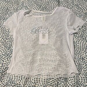 Dippin' Daisy's White Sheer 'Bride' Short Sleeve Tee with Rhinestones